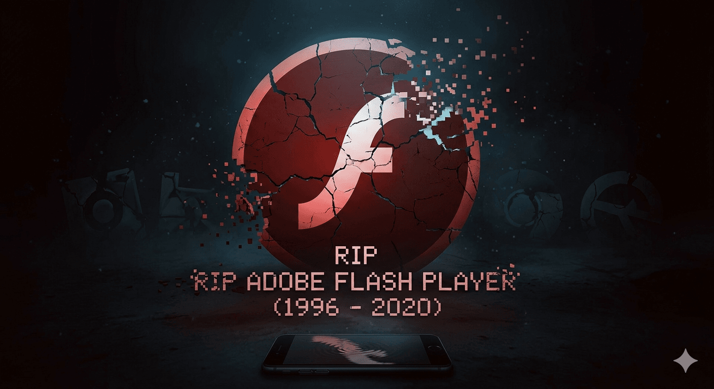 A visual symbol of Adobe Flash shutting down and an era ending.